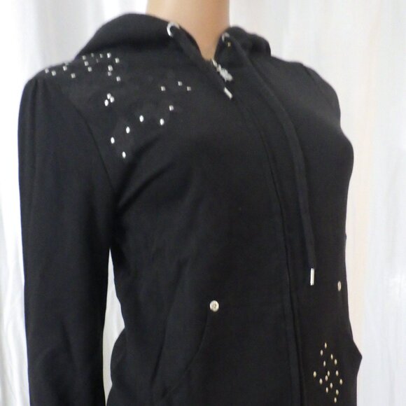 NWT BCBG sz SM MED LG XL BLK ON BLK APPLIQUE 100% COTTON 2 PIECE TRACKSUIT - Picture 12 of 16